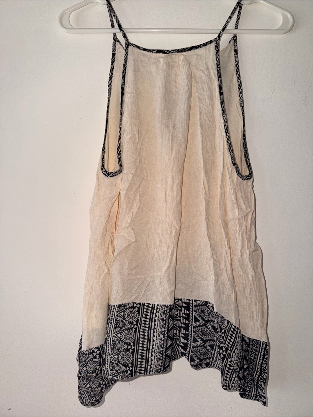 Cream Sleeveless Boho Blouse with Black Tribal Hem